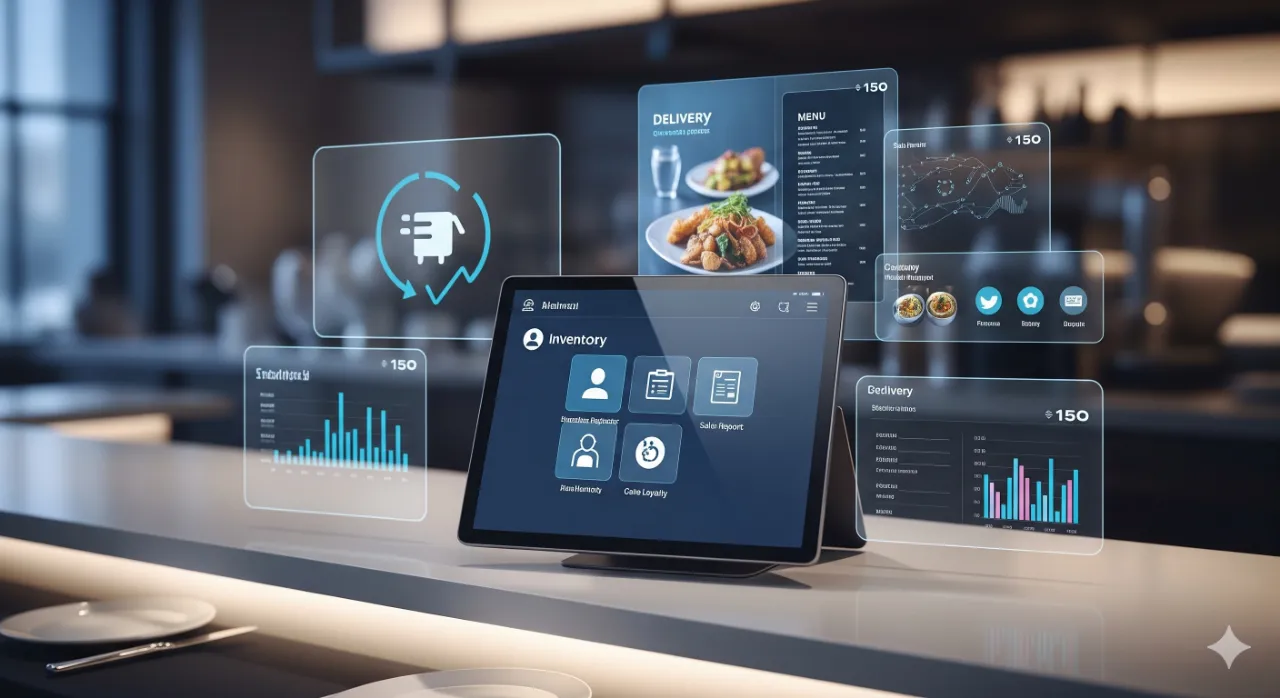 Tabletas apiladas y software para restaurantes