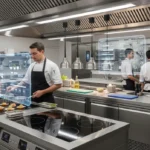 Chefs trabajando en un restaurante tecnologico